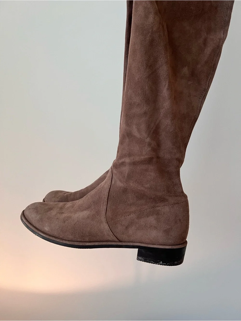 Stuart Weitzman Over-the-Knee Suede Boots in Taupe Brown